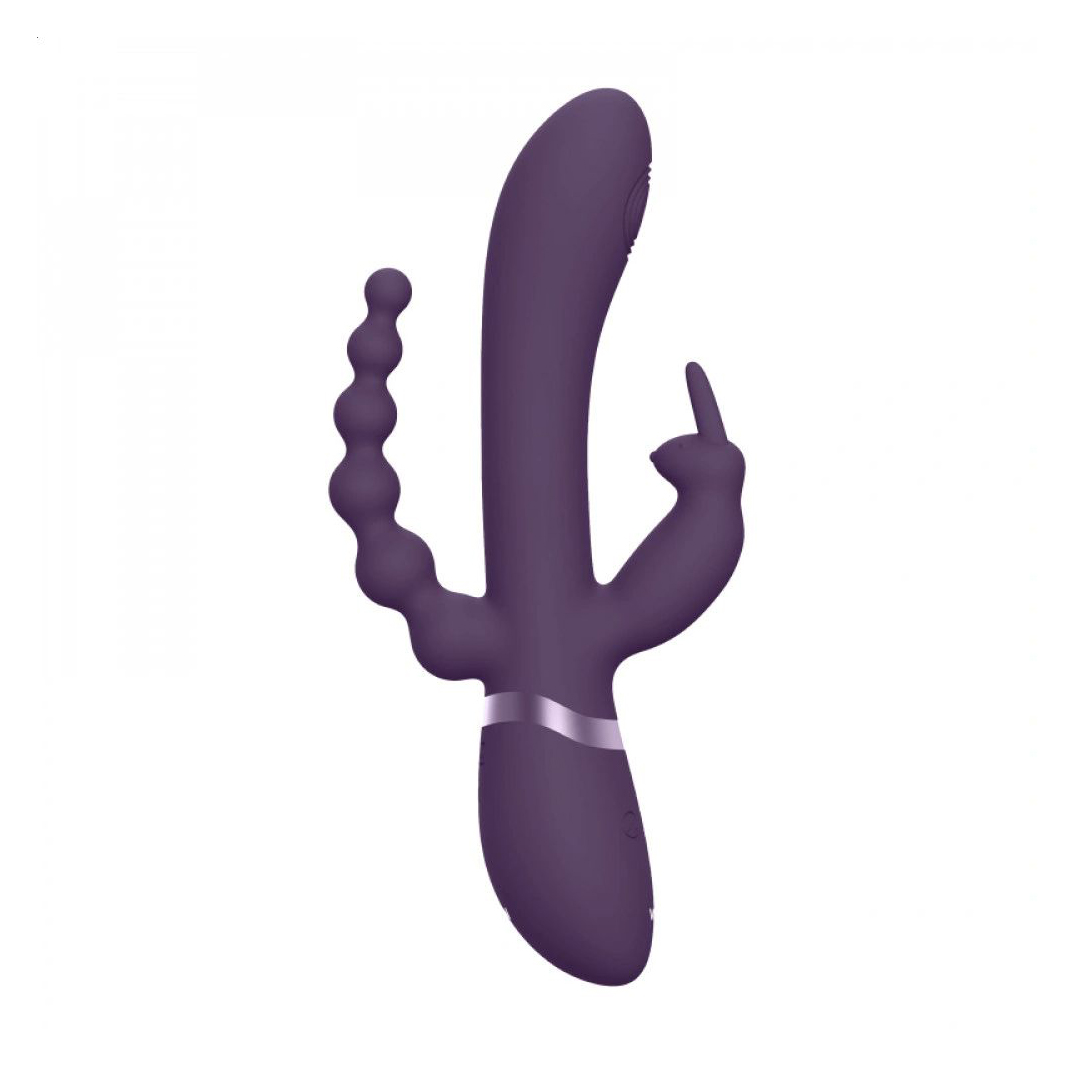 Вібратор-кролик 3 в 1 Vive Rini Pulse Wave &amp; Vibrating Double Penetration Rabbit Фіолетовий, 1 шт